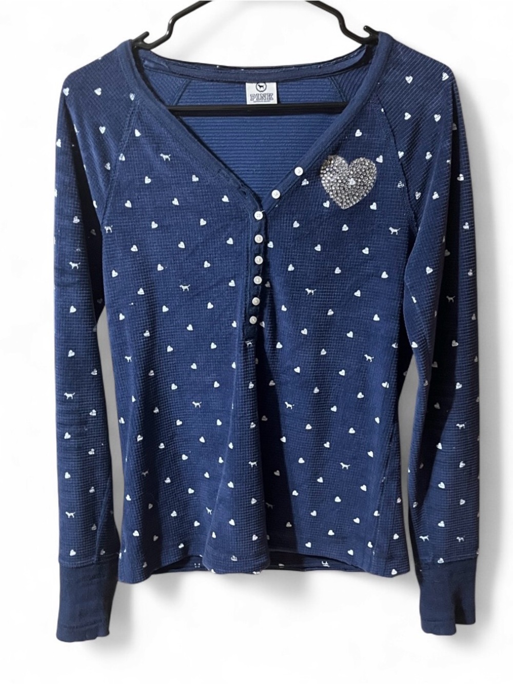 PINK Victoria's Secret Navy Dog & Heart-Print Henley